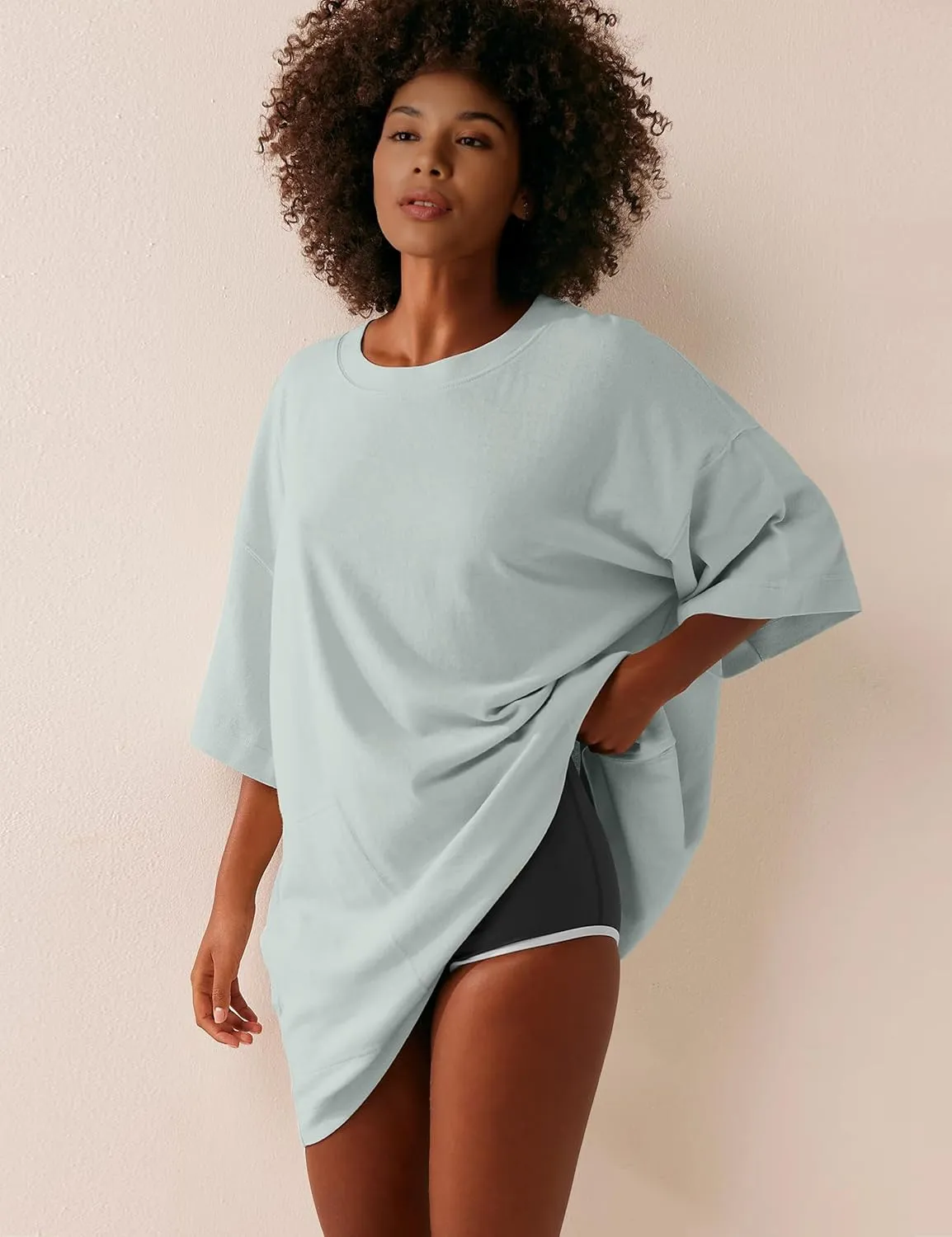 VIUTIL Womens Oversized T Shirt Dress Short Sleeve Crewneck Cotton Mini Dress with Pockets 2025 Casual Summer Clothes