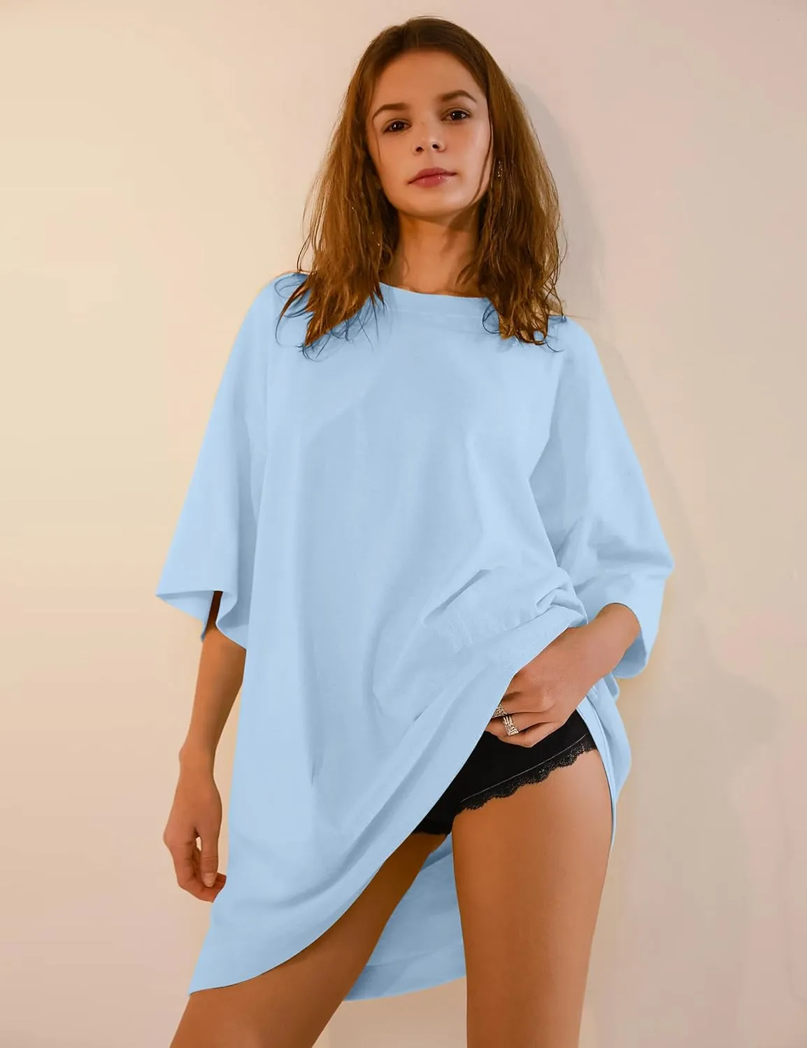 VIUTIL Womens Oversized T Shirt Dress Short Sleeve Crewneck Cotton Mini Dress with Pockets 2025 Casual Summer Clothes