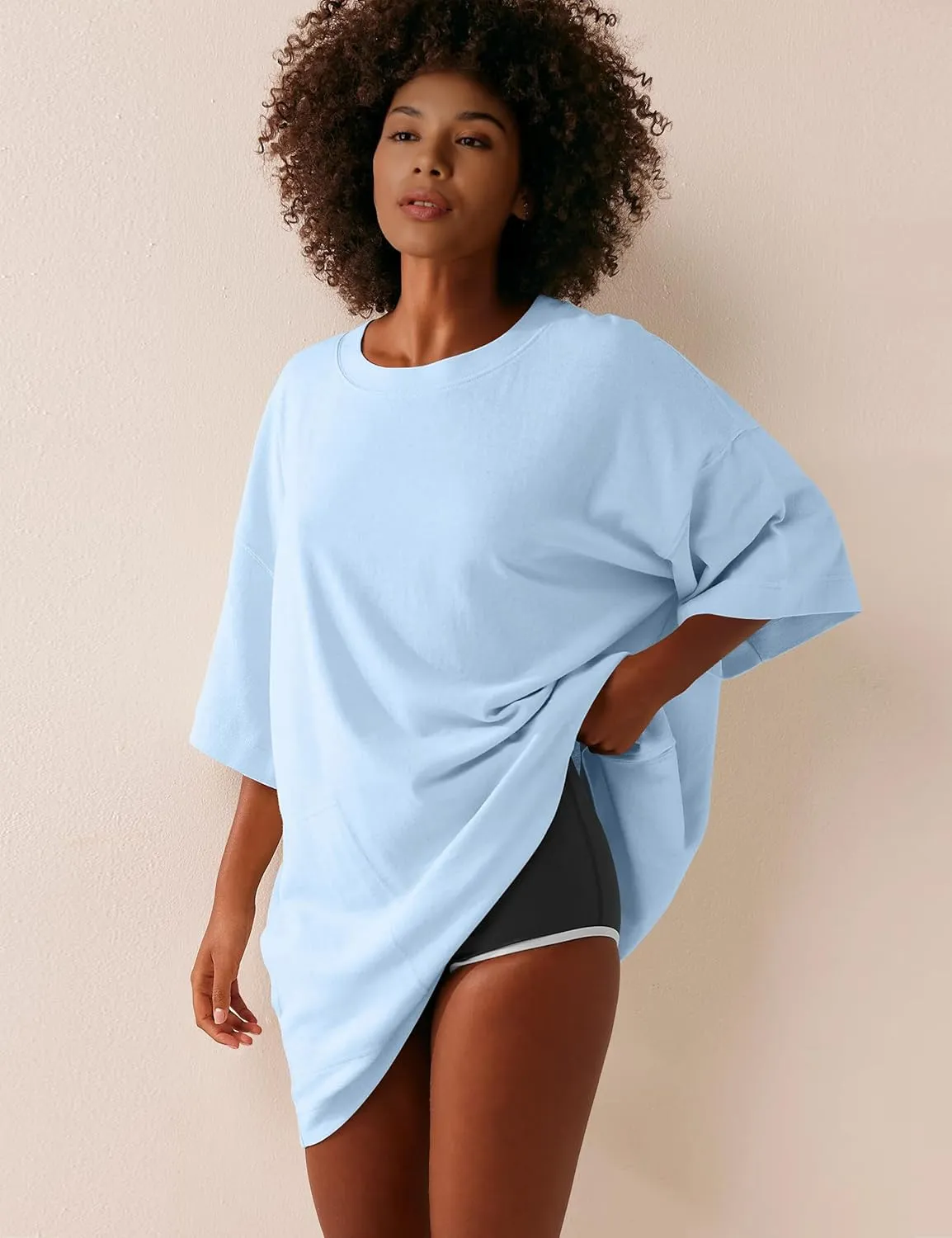 VIUTIL Womens Oversized T Shirt Dress Short Sleeve Crewneck Cotton Mini Dress with Pockets 2025 Casual Summer Clothes