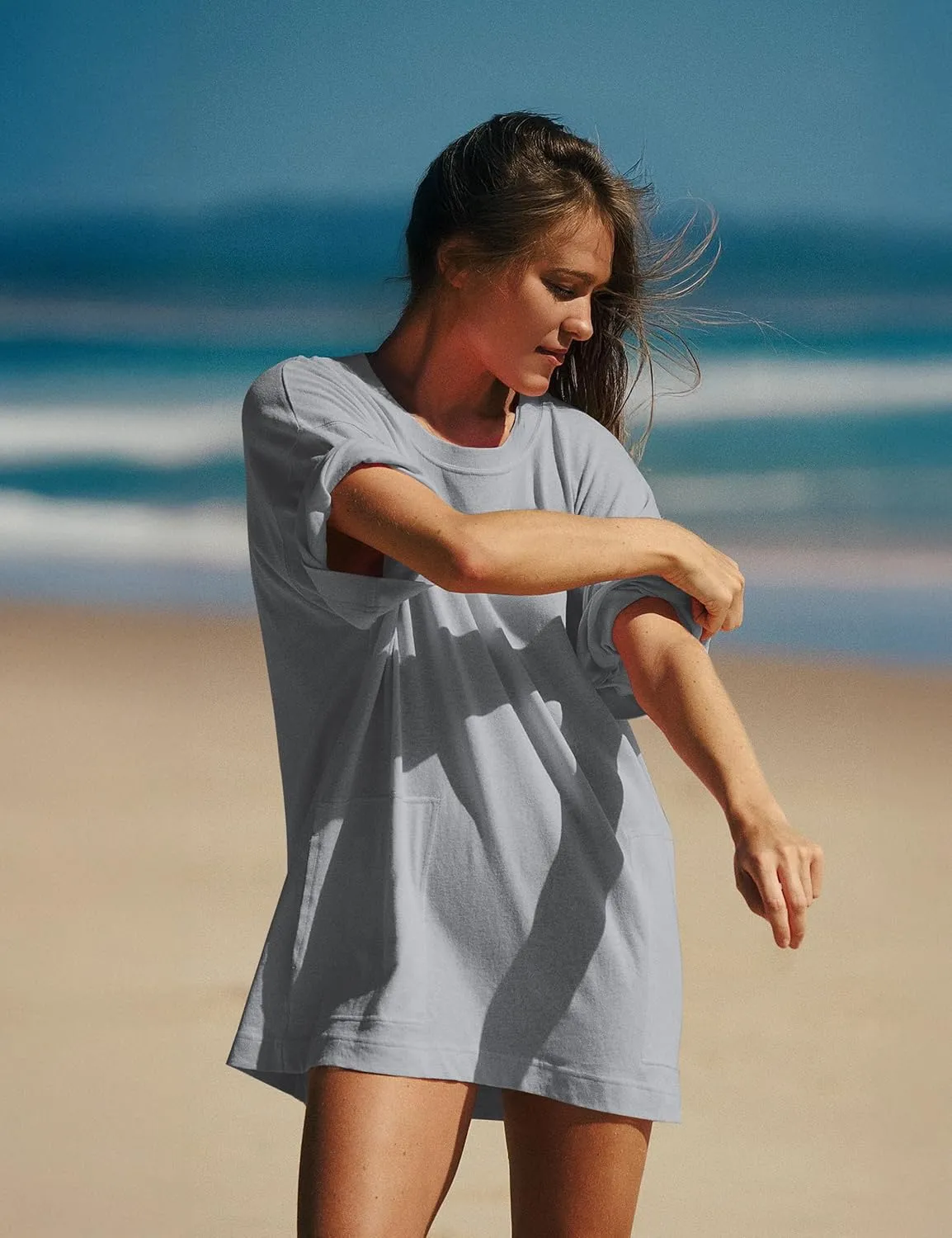 VIUTIL Womens Oversized T Shirt Dress Short Sleeve Crewneck Cotton Mini Dress with Pockets 2025 Casual Summer Clothes