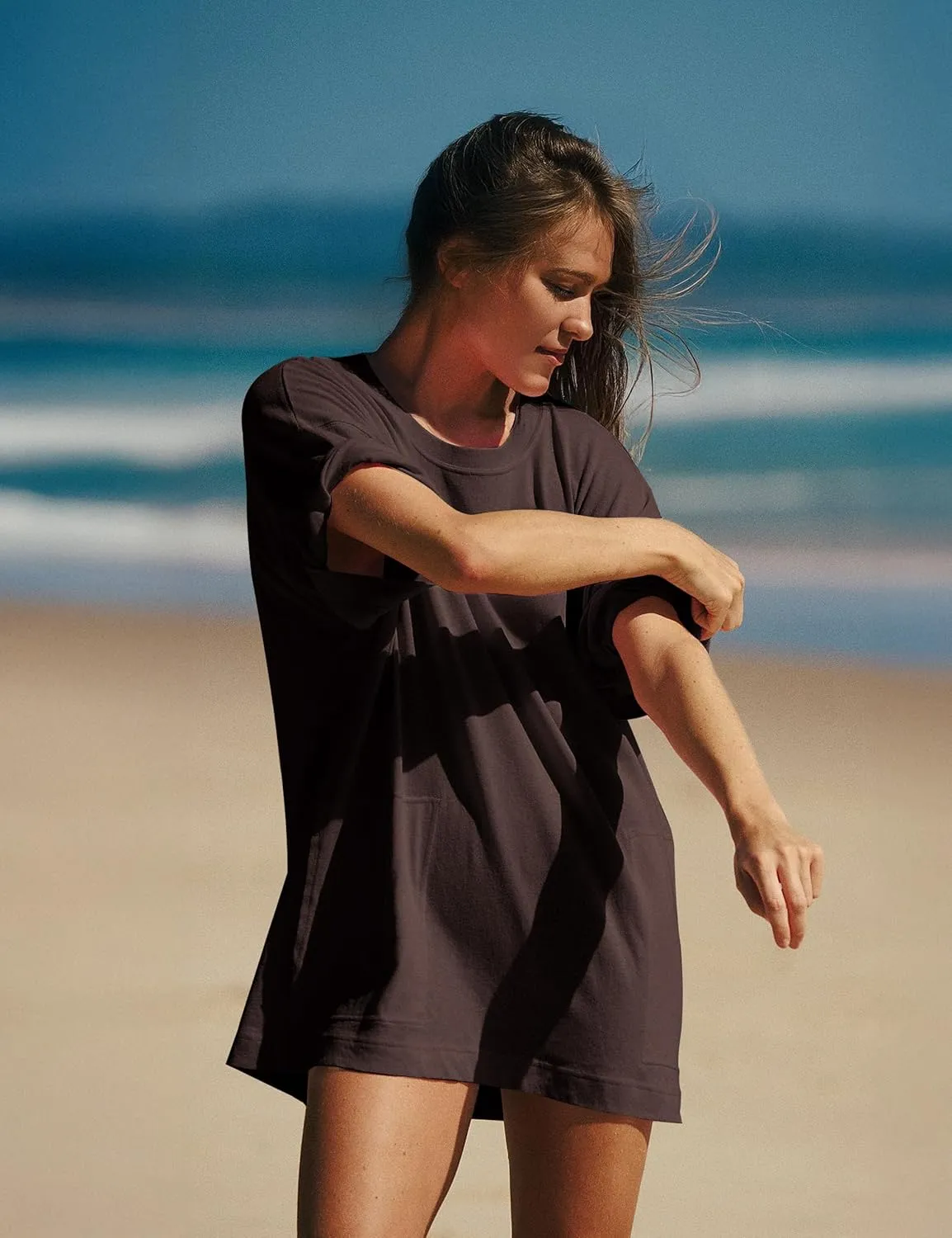 VIUTIL Womens Oversized T Shirt Dress Short Sleeve Crewneck Cotton Mini Dress with Pockets 2025 Casual Summer Clothes