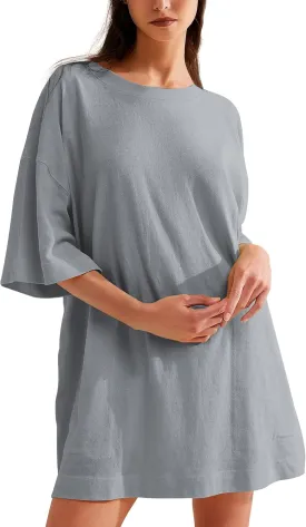 VIUTIL Womens Oversized T Shirt Dress Short Sleeve Crewneck Cotton Mini Dress with Pockets 2025 Casual Summer Clothes