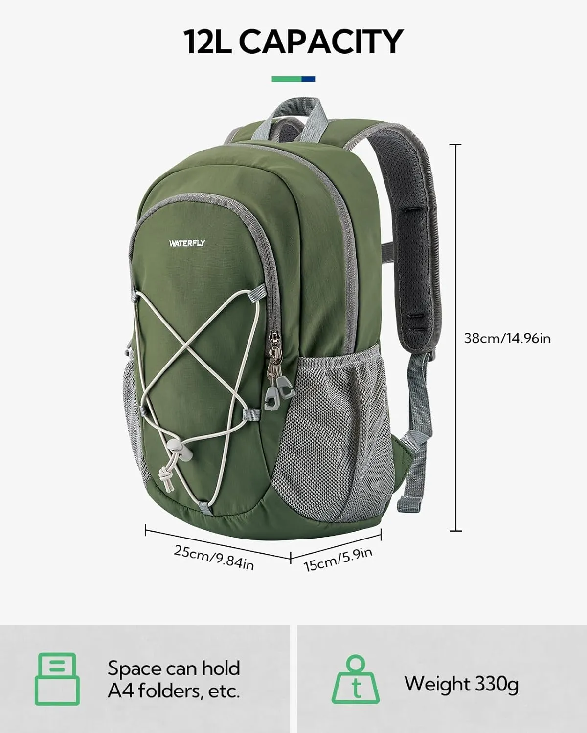 WATERFLY 12L Small Hiking Backpack: Day Pack Lightweight Travel Bag Camping Fitness Cycling Outdoor Sports Daypack For Women Men