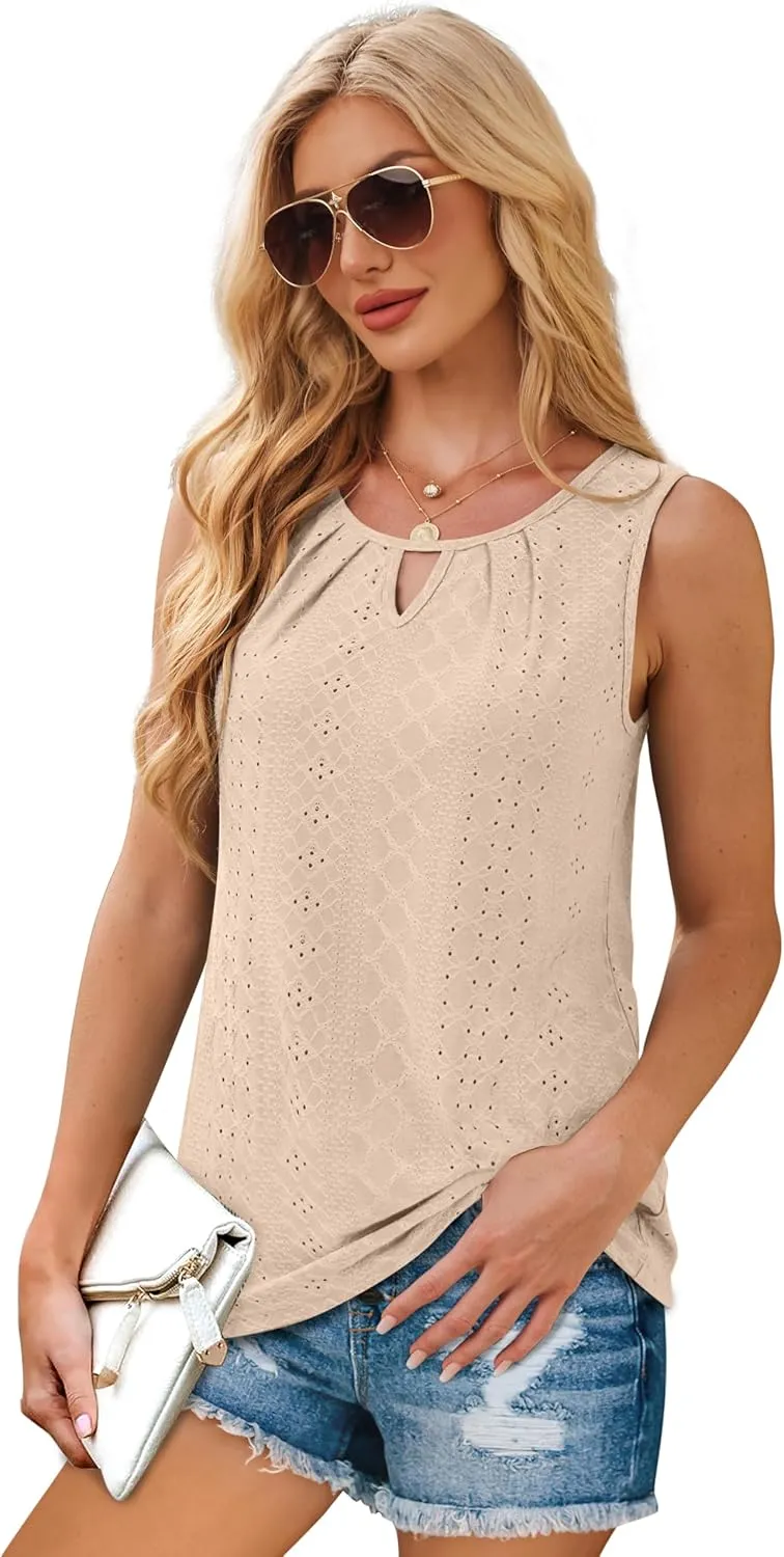 WIHOLL Womens Tank Tops Loose Fit Casual Sleeveless Tops Keyhole Neck Trendy Summer Tops Flowy Clothes Outfits 2025