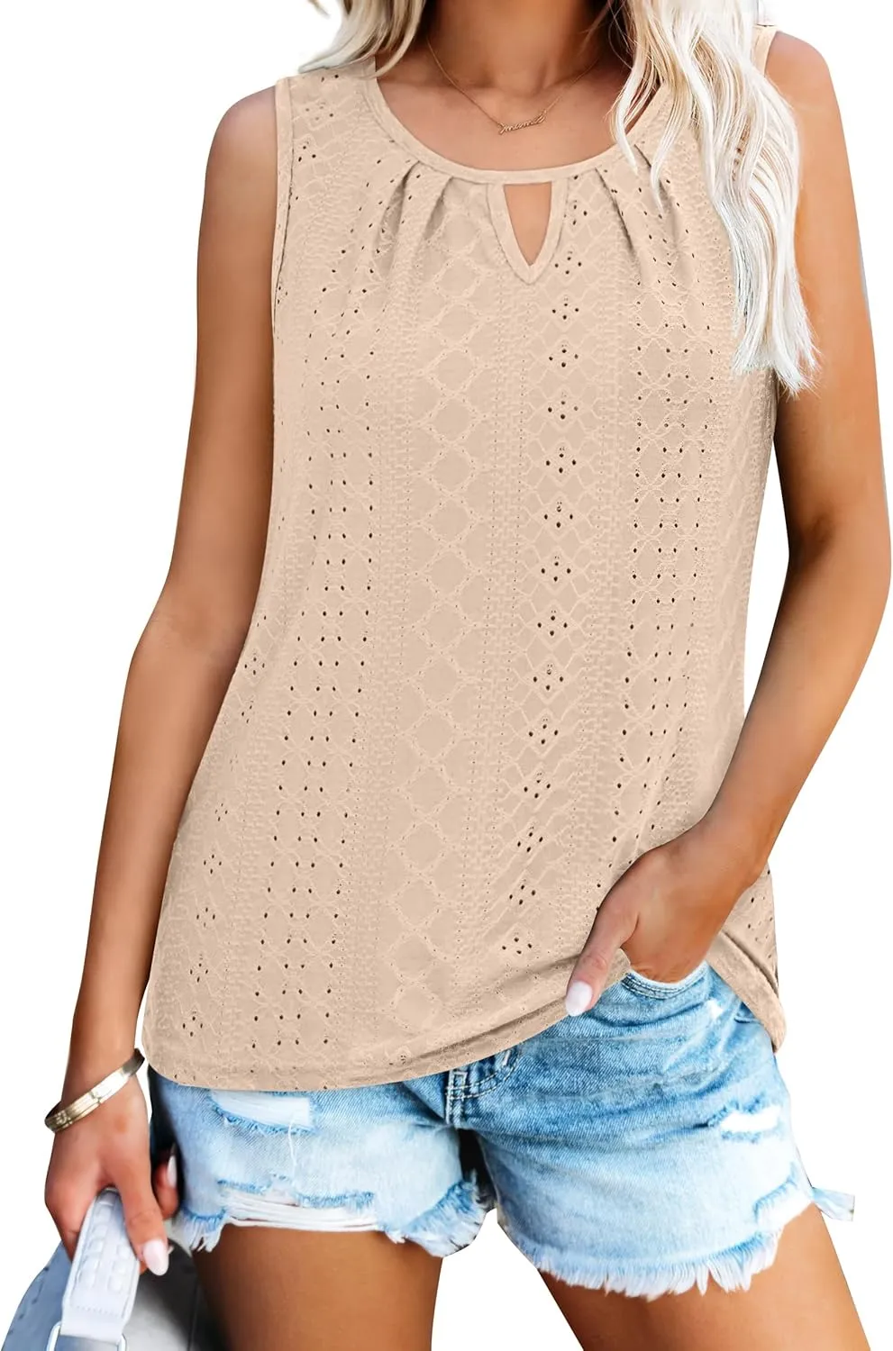 WIHOLL Womens Tank Tops Loose Fit Casual Sleeveless Tops Keyhole Neck Trendy Summer Tops Flowy Clothes Outfits 2025