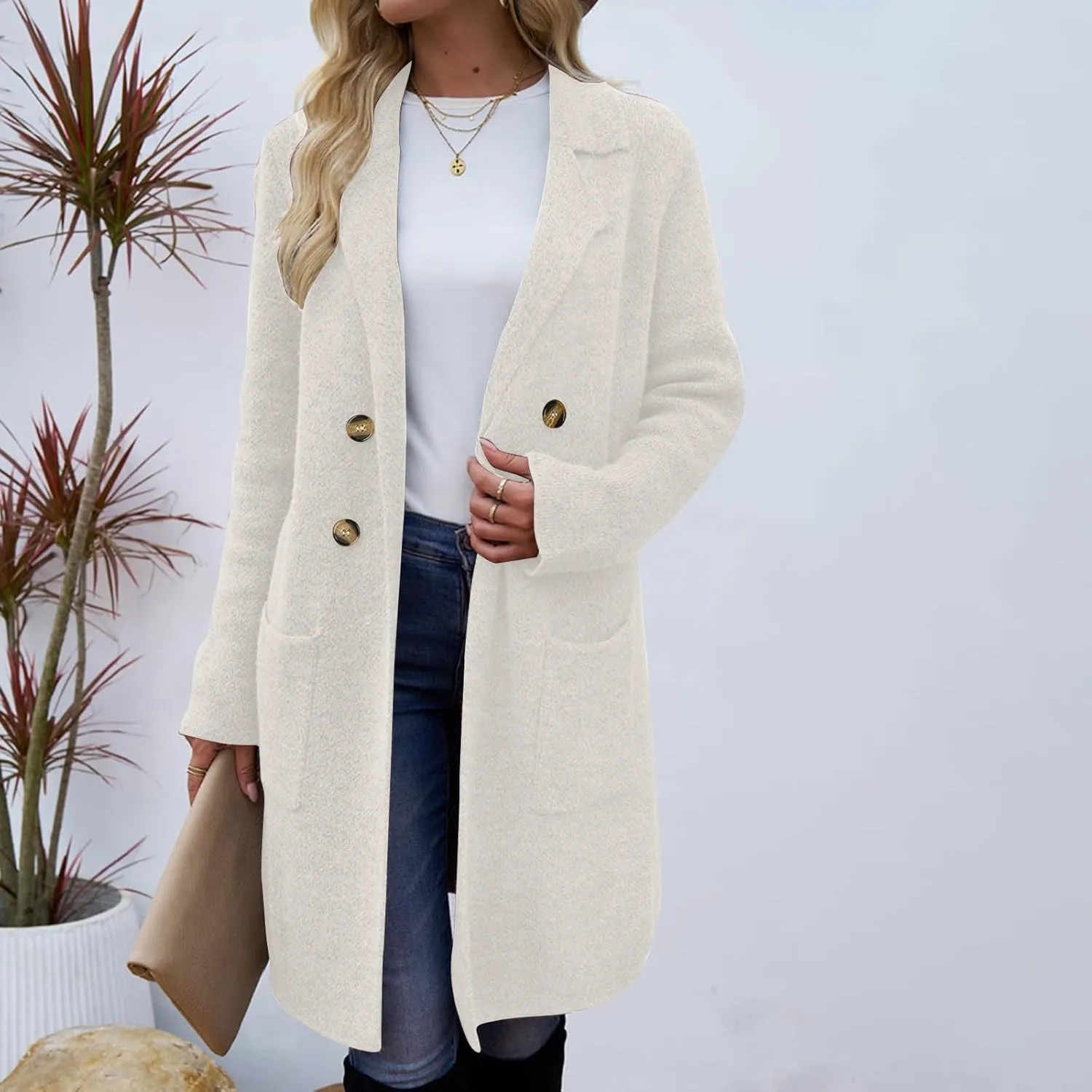 Winter Trench Coats for Women Casual Dressy Long Sleeve Open Front Knit Peacoat Plus Size Lightweight Sweater Jacket Coatigan