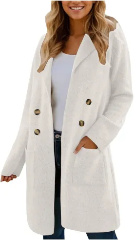 Winter Trench Coats for Women Casual Dressy Long Sleeve Open Front Knit Peacoat Plus Size Lightweight Sweater Jacket Coatigan