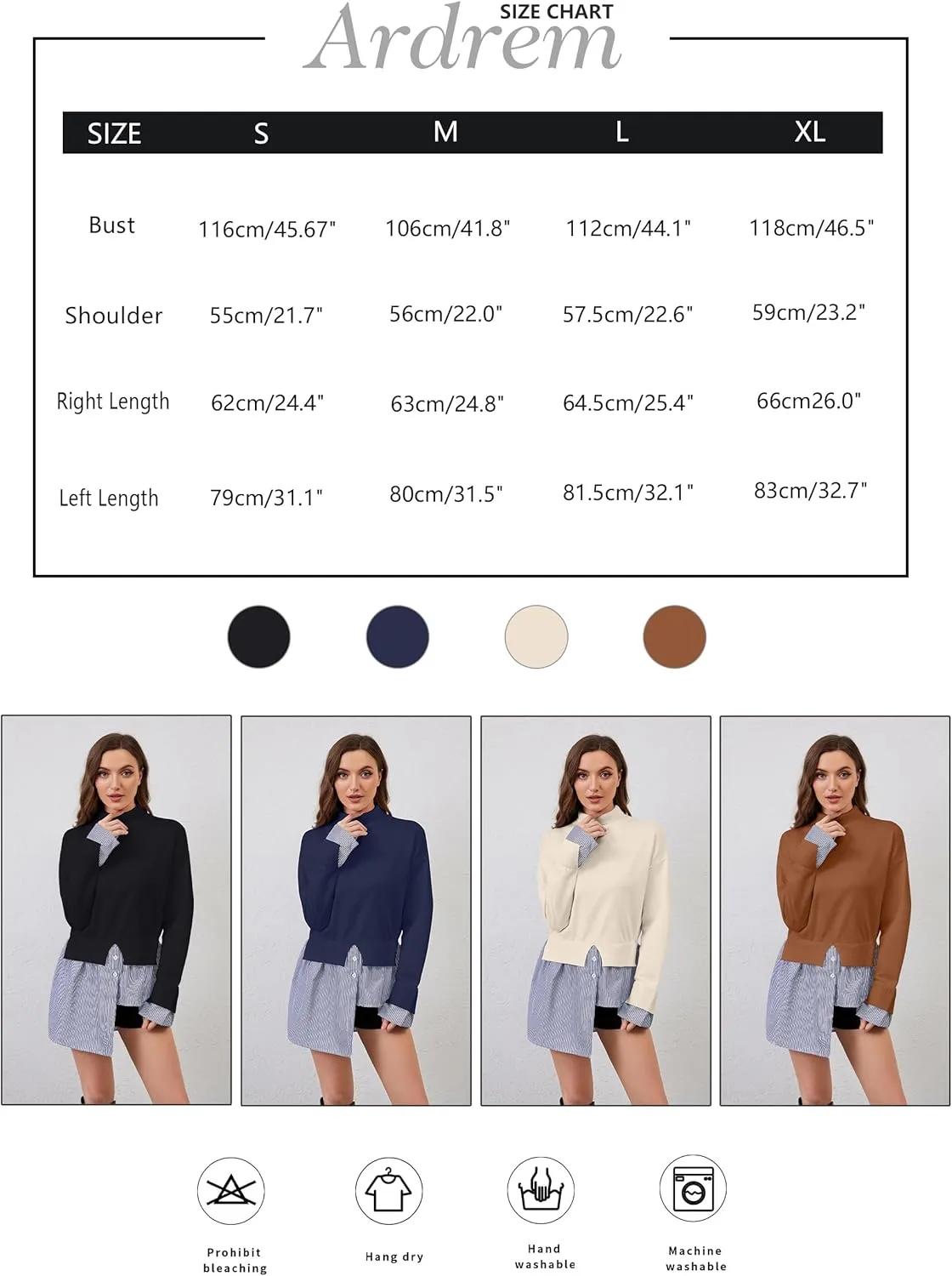 Women Asymmetrical Patchwork Sweaters Slit Turtleneck Pullover Sweater Dress 2 in 1 Sweater Shirt Tunic Sweater Tops
