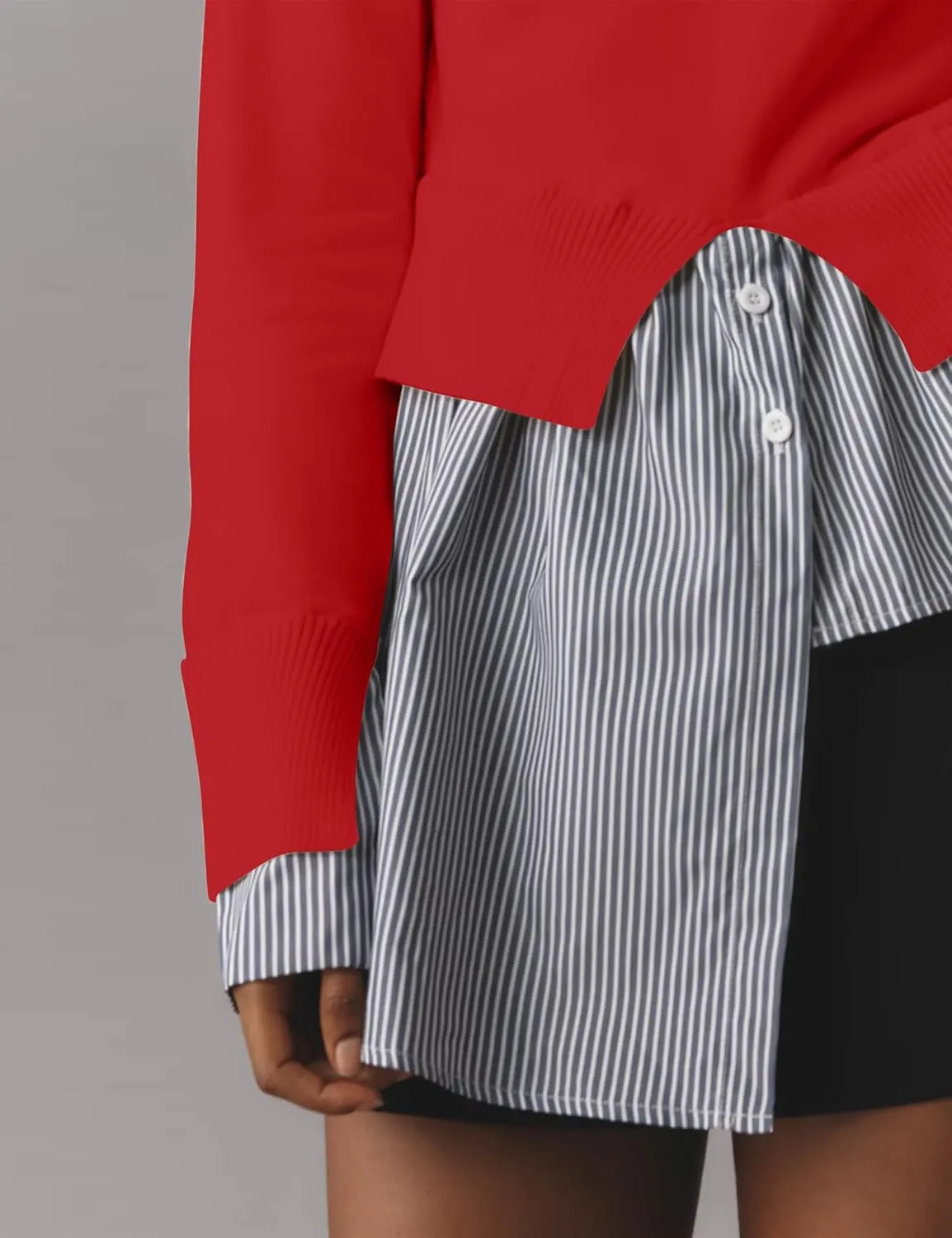 Women Asymmetrical Patchwork Sweaters Slit Turtleneck Pullover Sweater Dress 2 in 1 Sweater Shirt Tunic Sweater Tops