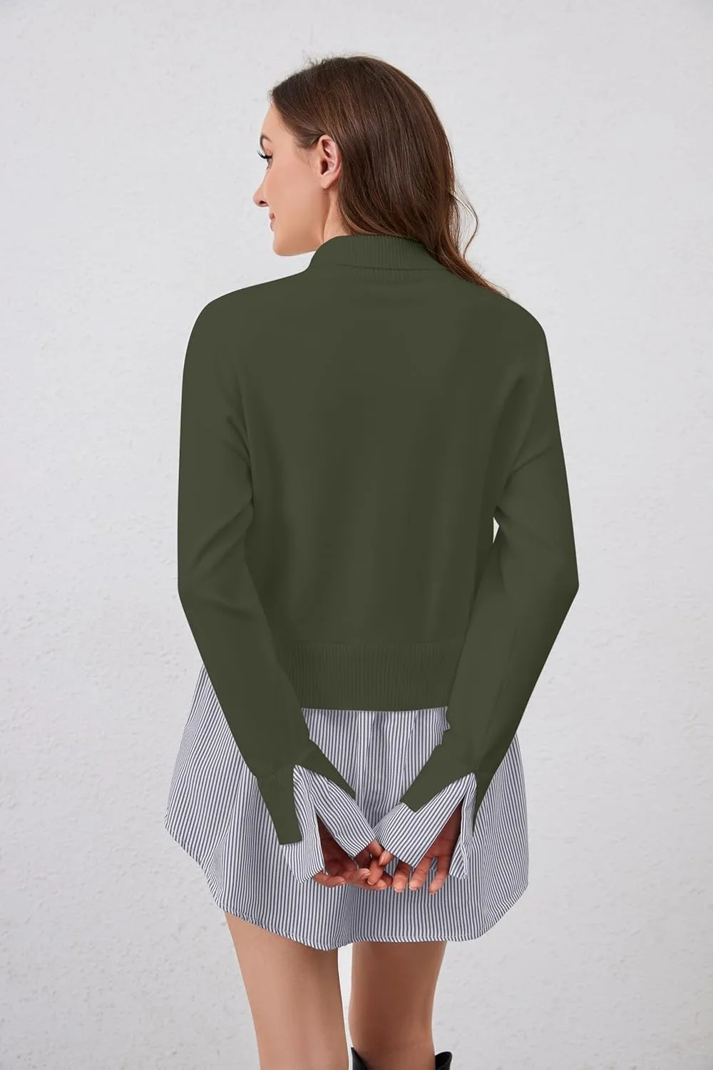 Women Asymmetrical Patchwork Sweaters Slit Turtleneck Pullover Sweater Dress 2 in 1 Sweater Shirt Tunic Sweater Tops