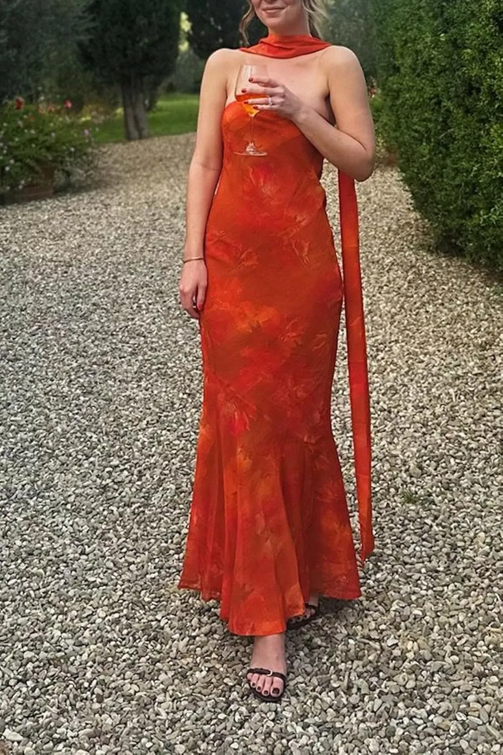 Women Floral Tube Maxi Dress with Scarf Y2K Strapless Bodycon Summer Party Long Dress Vacation Halter Dresses