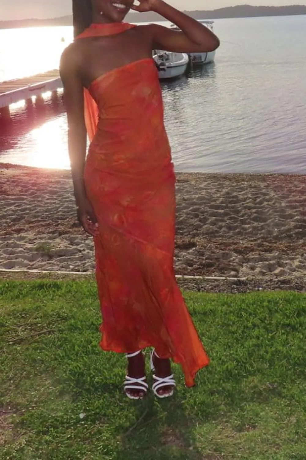Women Floral Tube Maxi Dress with Scarf Y2K Strapless Bodycon Summer Party Long Dress Vacation Halter Dresses