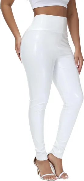 Women Mirror Faux Patent Leather Leggings Wet Look Reflective Shiny Stretch Tighten Pants High Waist Slim