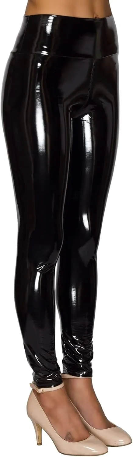 Women Mirror Faux Patent Leather Leggings Wet Look Reflective Shiny Stretch Tighten Pants High Waist Slim
