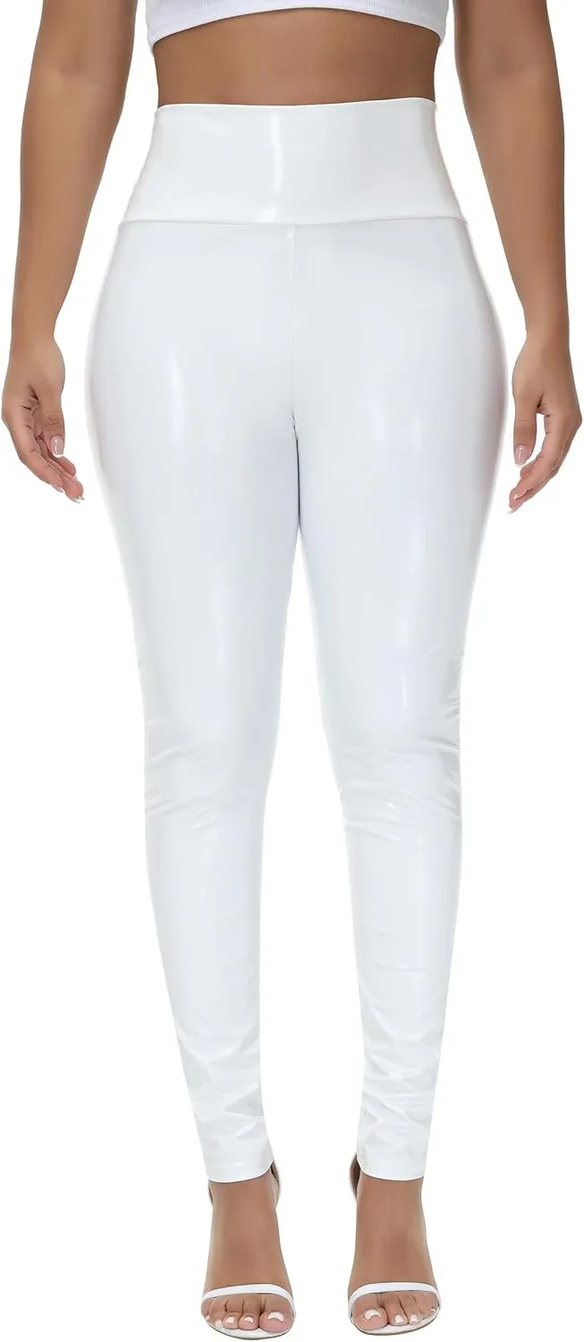Women Mirror Faux Patent Leather Leggings Wet Look Reflective Shiny Stretch Tighten Pants High Waist Slim