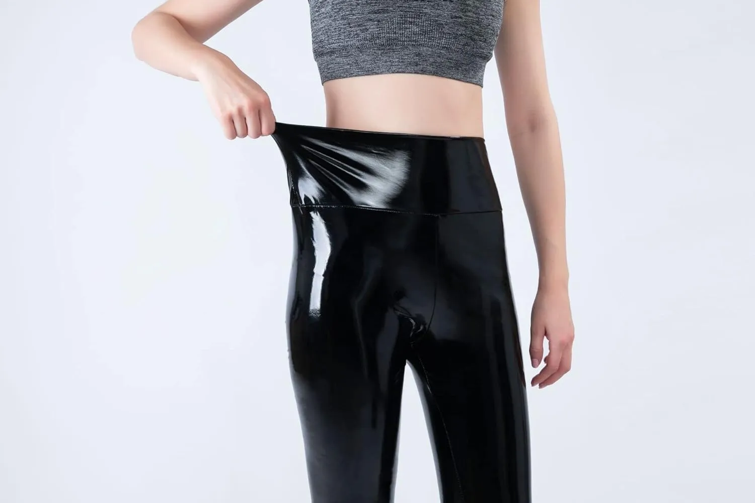 Women Mirror Faux Patent Leather Leggings Wet Look Reflective Shiny Stretch Tighten Pants High Waist Slim