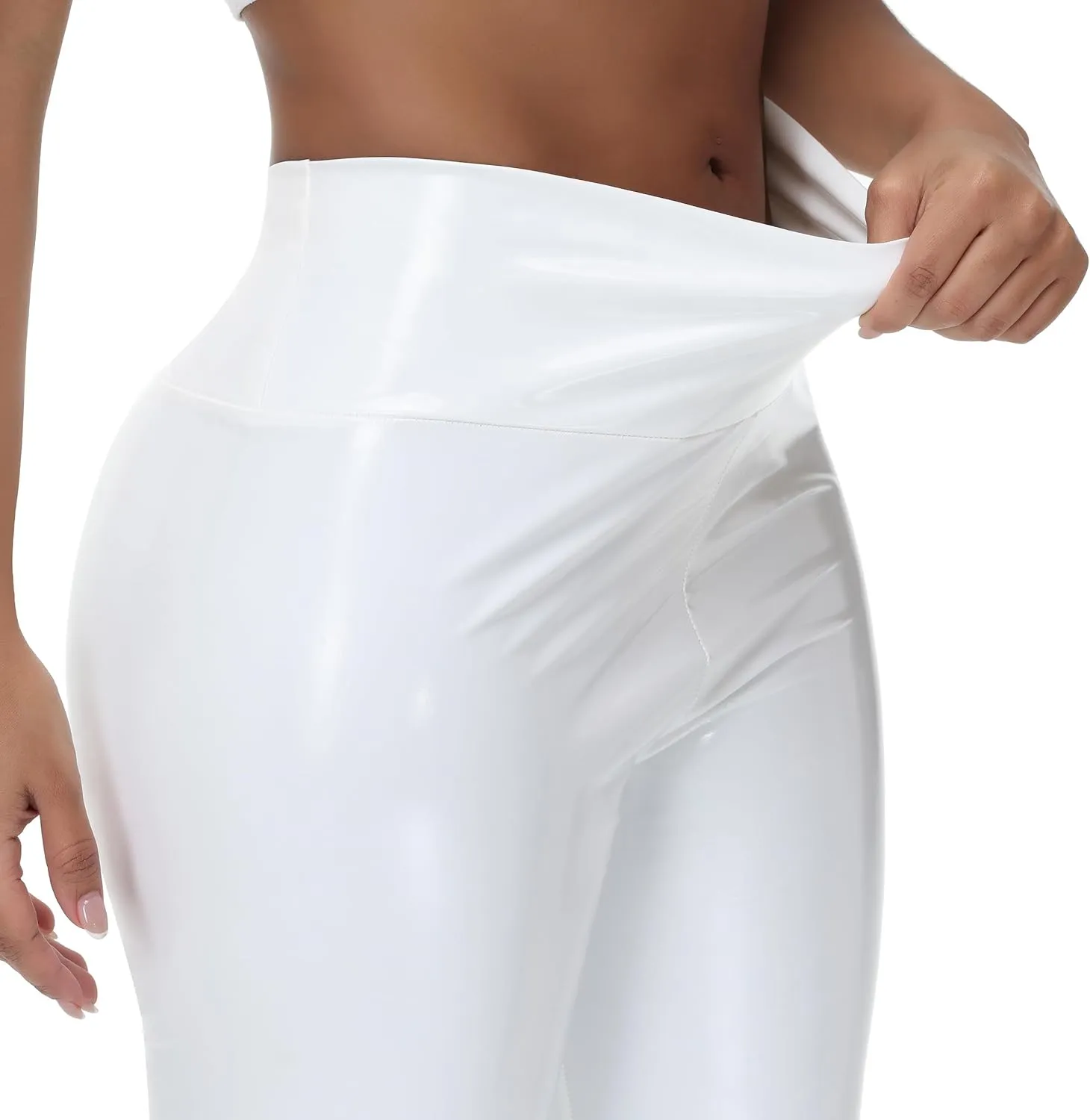 Women Mirror Faux Patent Leather Leggings Wet Look Reflective Shiny Stretch Tighten Pants High Waist Slim