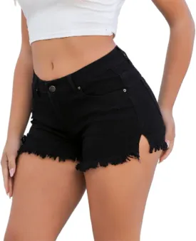 Women Y2K Stretch Distressed High Waist Denim Shorts Ripped Frayed Raw Hem Fringe Casual Summer Butt Lift Jean Shorts