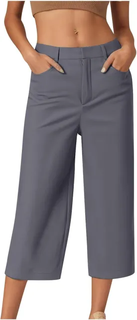 Womens Capri Pants Straight Leg Pants Business Casual Loose Capris Tailored Cropped Trousers for Work