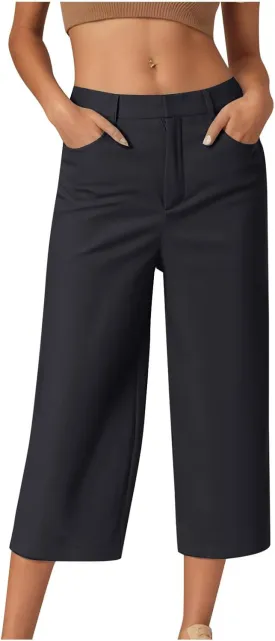 Womens Capri Pants Straight Leg Pants Business Casual Loose Capris Tailored Cropped Trousers for Work