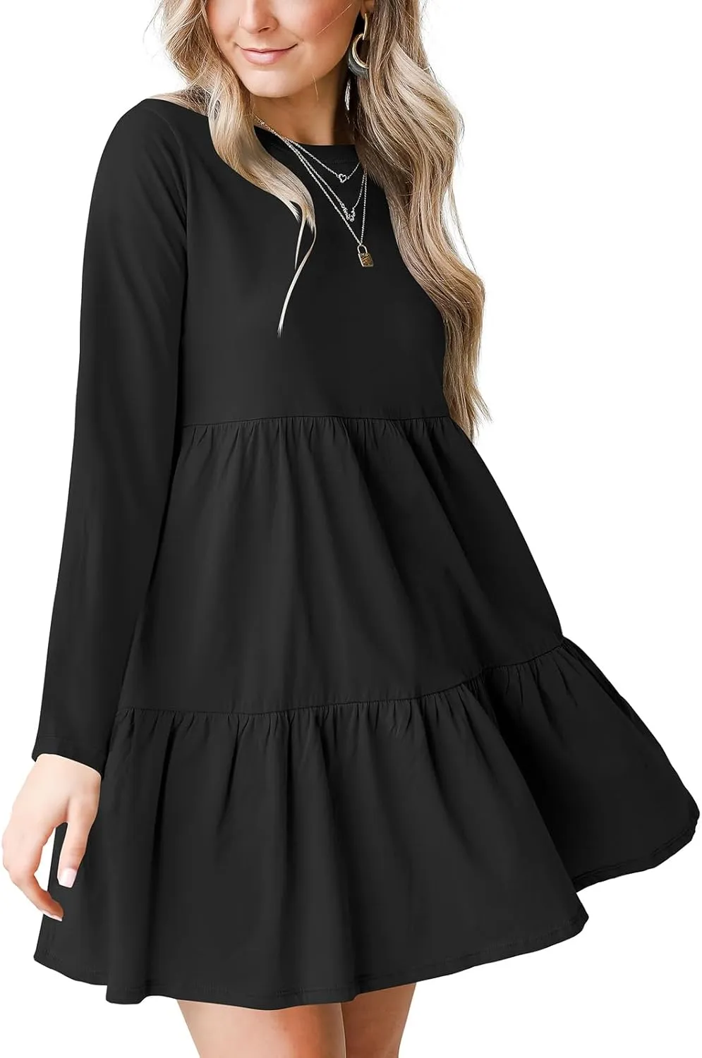 Women's Casual Summer T Shirt Dresses Round Neck Short Sleeve Cute Tiered Loose Flowy Short Dress