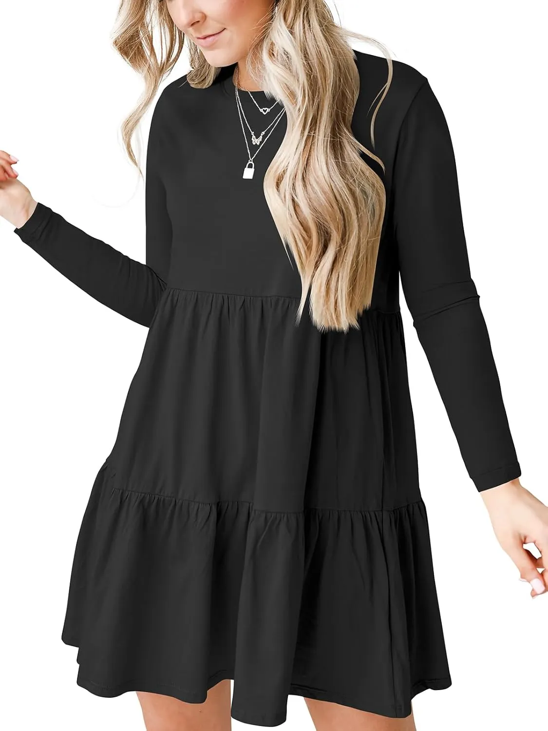 Women's Casual Summer T Shirt Dresses Round Neck Short Sleeve Cute Tiered Loose Flowy Short Dress
