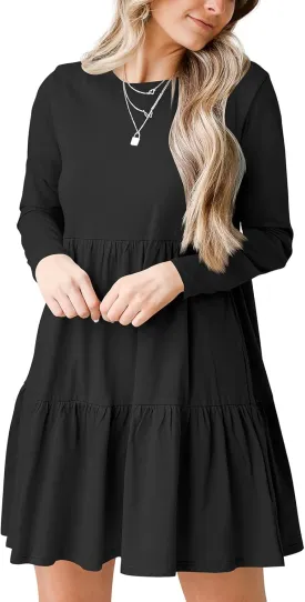 Women's Casual Summer T Shirt Dresses Round Neck Short Sleeve Cute Tiered Loose Flowy Short Dress