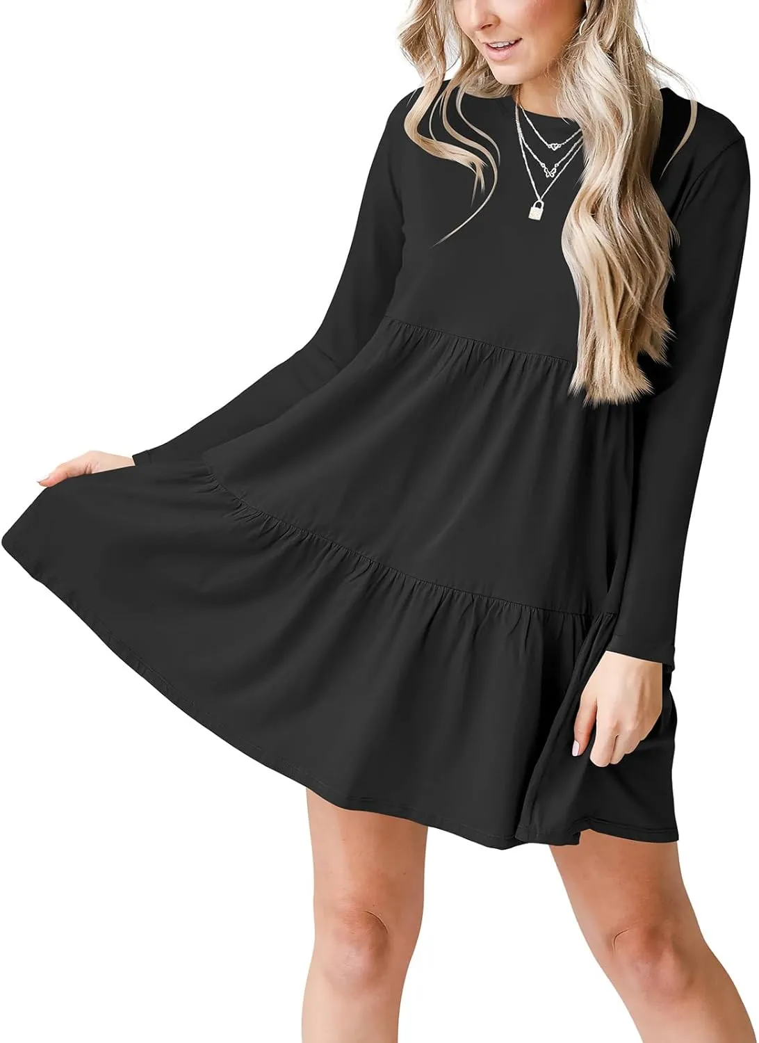 Women's Casual Summer T Shirt Dresses Round Neck Short Sleeve Cute Tiered Loose Flowy Short Dress
