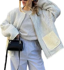 Womens Cropped Quilted Jacket Cardigan Lightweight Plaid Gingham Print Coat Padded Puffer Coats Fall Winter Outwear