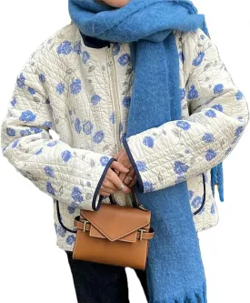 Womens Cropped Quilted Jacket Cardigan Lightweight Plaid Gingham Print Coat Padded Puffer Coats Fall Winter Outwear