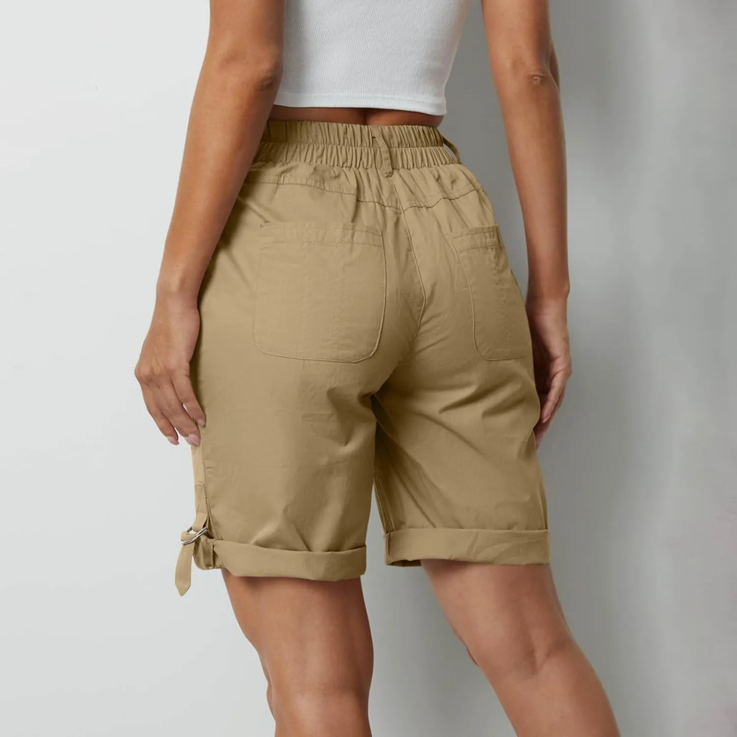 Women's Hiking Cargo Shorts with Pockets Quick Dry Lightweight Elastic High Waist Shorts Cuffed Hem Casual Summer Pant