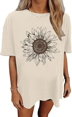 Womens Oversized Tshirt Flower Graphic Tees Nashville Music Short Sleeve Shirts Summer Casual Loose Beach Tops