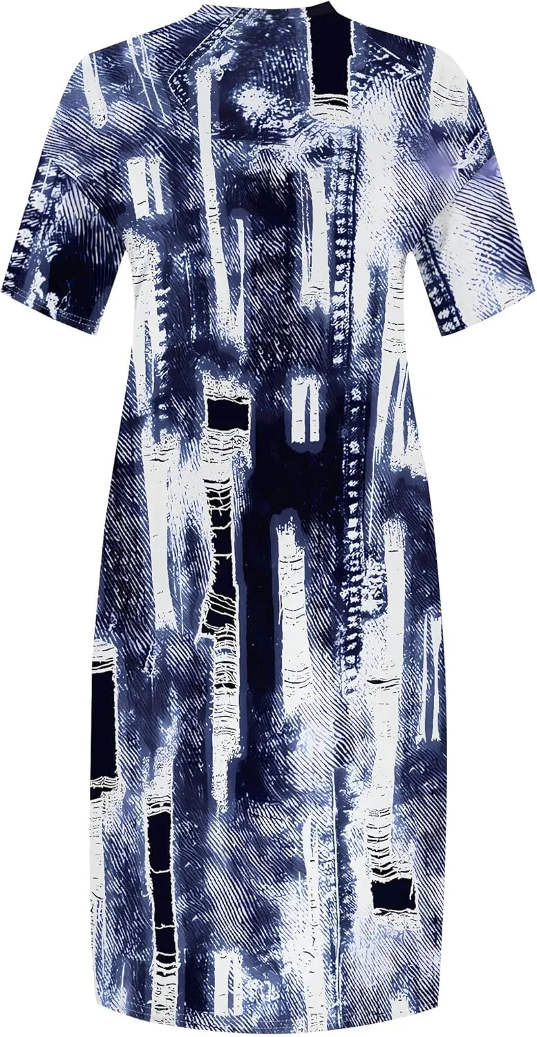 Womens Plus Size Denim 3D Print Fashion Maxi Dresses Casual Soft Tshirt Dress