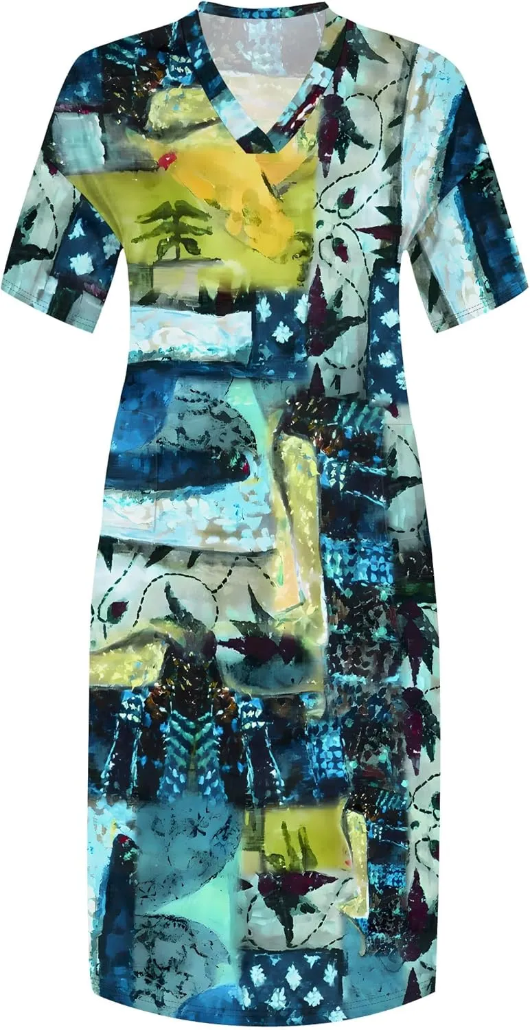 Womens Plus Size Denim 3D Print Fashion Maxi Dresses Casual Soft Tshirt Dress