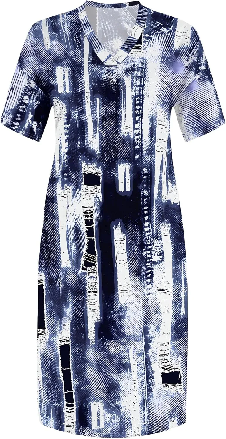 Womens Plus Size Denim 3D Print Fashion Maxi Dresses Casual Soft Tshirt Dress