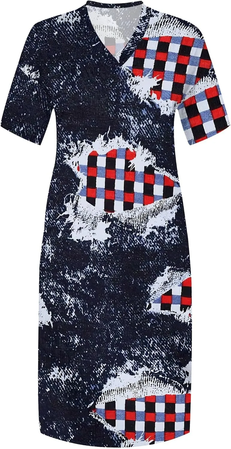 Womens Plus Size Denim 3D Print Fashion Maxi Dresses Casual Soft Tshirt Dress