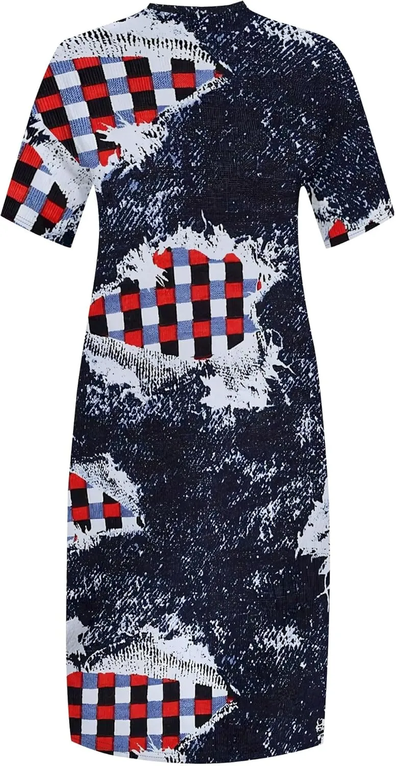 Womens Plus Size Denim 3D Print Fashion Maxi Dresses Casual Soft Tshirt Dress
