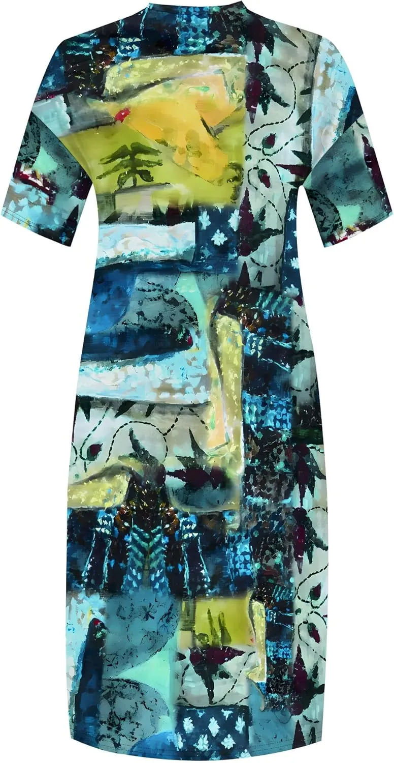 Womens Plus Size Denim 3D Print Fashion Maxi Dresses Casual Soft Tshirt Dress