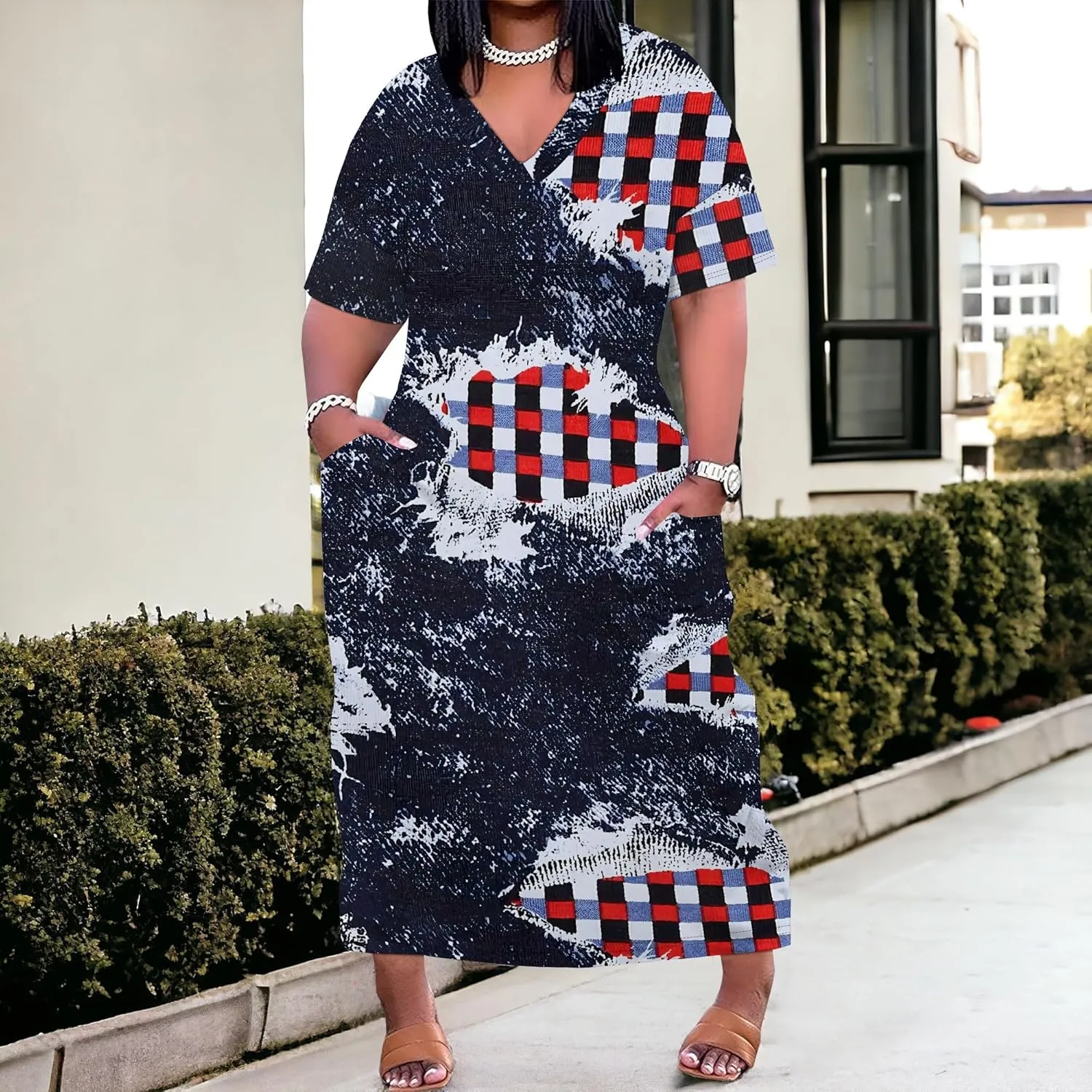 Womens Plus Size Denim 3D Print Fashion Maxi Dresses Casual Soft Tshirt Dress