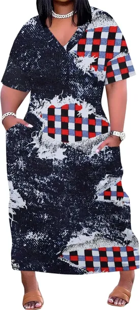 Womens Plus Size Denim 3D Print Fashion Maxi Dresses Casual Soft Tshirt Dress