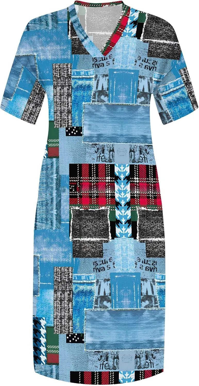 Womens Plus Size Denim 3D Print Fashion Maxi Dresses Casual Soft Tshirt Dress