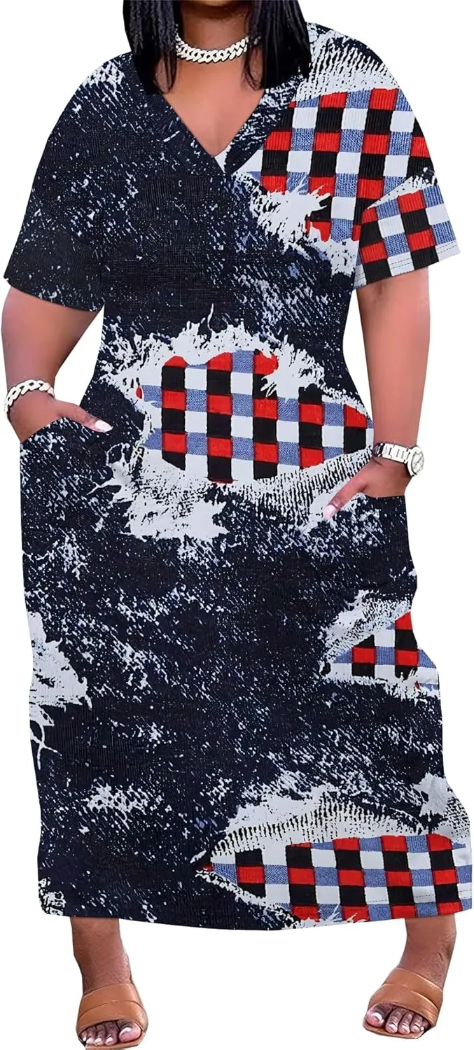 Womens Plus Size Denim 3D Print Fashion Maxi Dresses Casual Soft Tshirt Dress