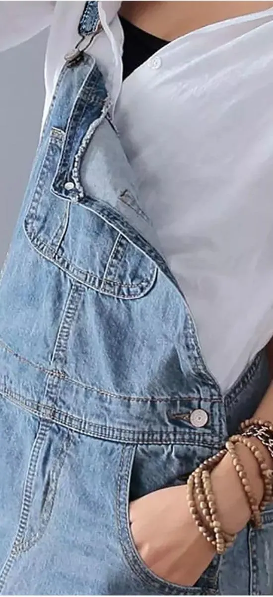 Womens Ripped Jean Overall Dress Summer Adjustable Straps Bib Split Distressed Denim Long Dress with Pockets