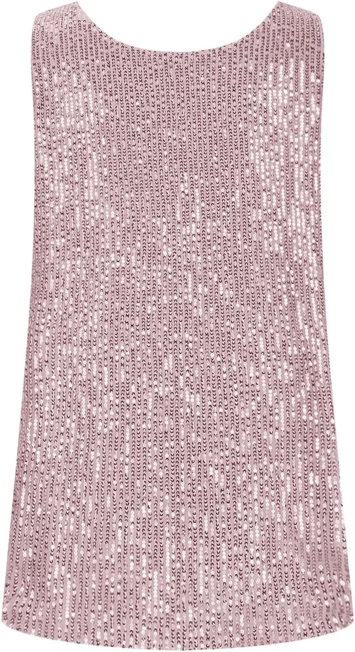 Womens Sequin Sparkle Tank Tops Casual Fashion Strappy Shimmer Camisole Sleeveless Party Glitter Tanks Tops