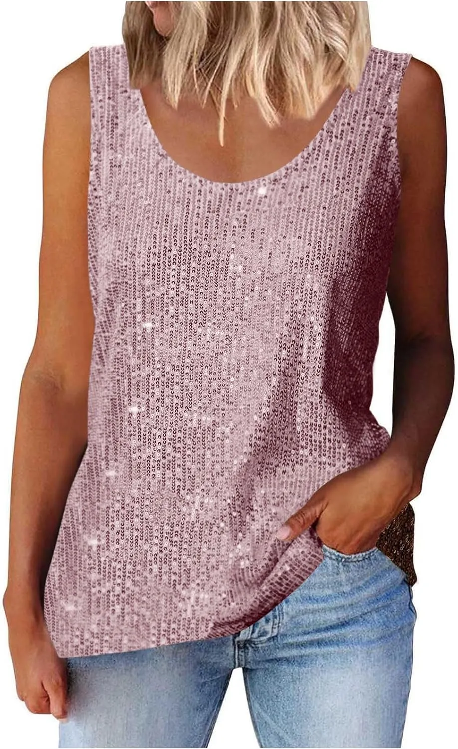 Womens Sequin Sparkle Tank Tops Casual Fashion Strappy Shimmer Camisole Sleeveless Party Glitter Tanks Tops