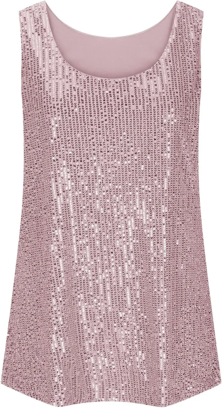 Womens Sequin Sparkle Tank Tops Casual Fashion Strappy Shimmer Camisole Sleeveless Party Glitter Tanks Tops