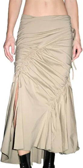 Women's Skirts Summer Drawstring Ruched Midi Skirt with Slit Asymmetrical Trendy 2025