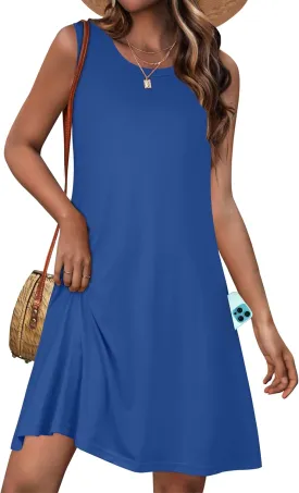 Womens Summer Dresses Casual Sleeveless Tshirt Sundress Beach Cover Up with Pockets Loose Tank Dress