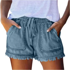 Womens Y2K Lightweight Shorts Casual Baggy Trendy Short Pants Drawstring Elastic Waist Ripped Frayed Hem Comfy Shorts