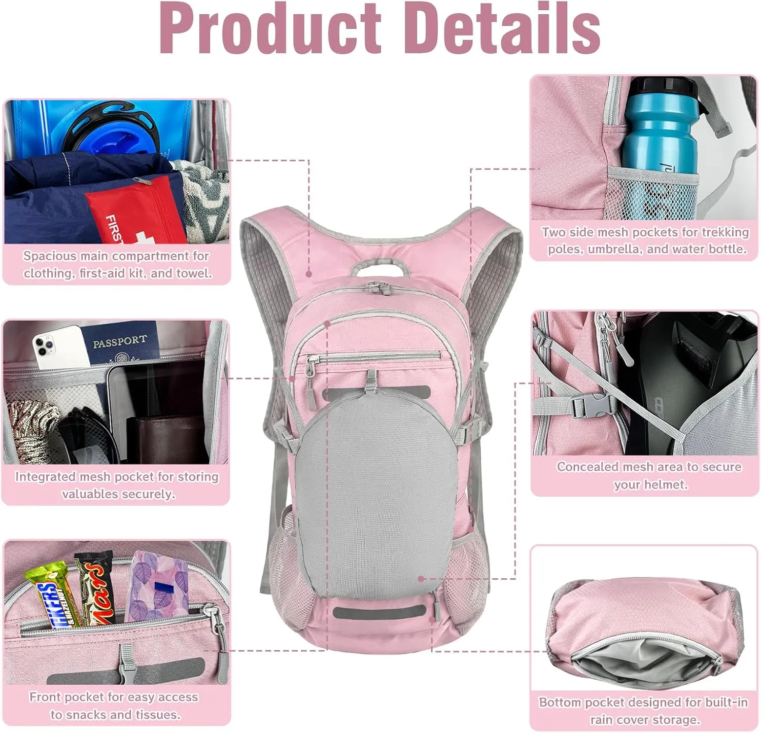 Zavothy 18L Water-Resistant Hydration Backpack Suit for 2L/3L Water Bladder – Hidden Helmet Compartment & Detachable Rain Cover – Lightweight Insulated Daypack for Cycling, Camping, Hiking (Men/Women)